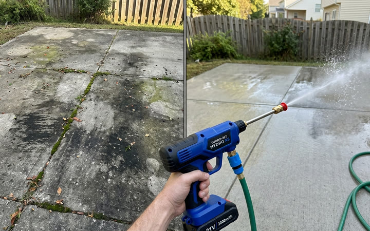 Patio completely clean in 47 seconds with the HydroWasher X5 Pro